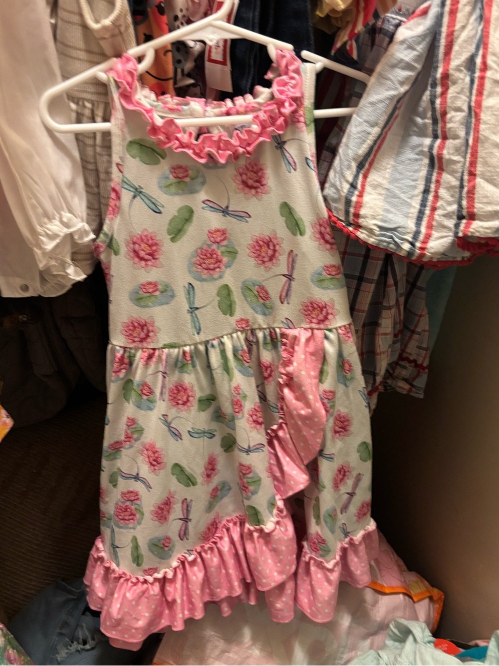Girls Pink Dragonfly & Floral Ruffle Sundress